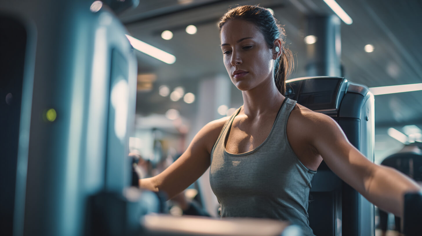 Vrouw gebruikt persoonlijk afgestemde fitnessapparatuur tijdens een gerichte krachttraining