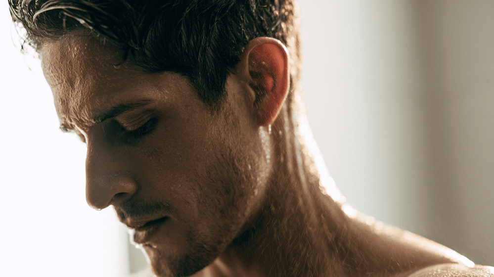 man gaat zijn haar wassen met goede shampoo voor mannenhaar
