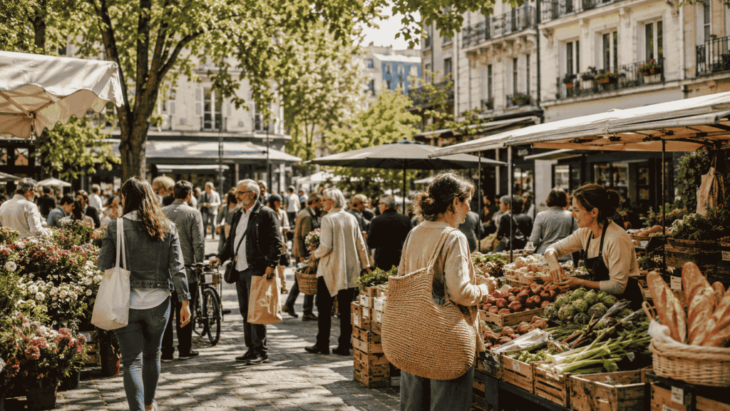 Een drukke markt in de stad